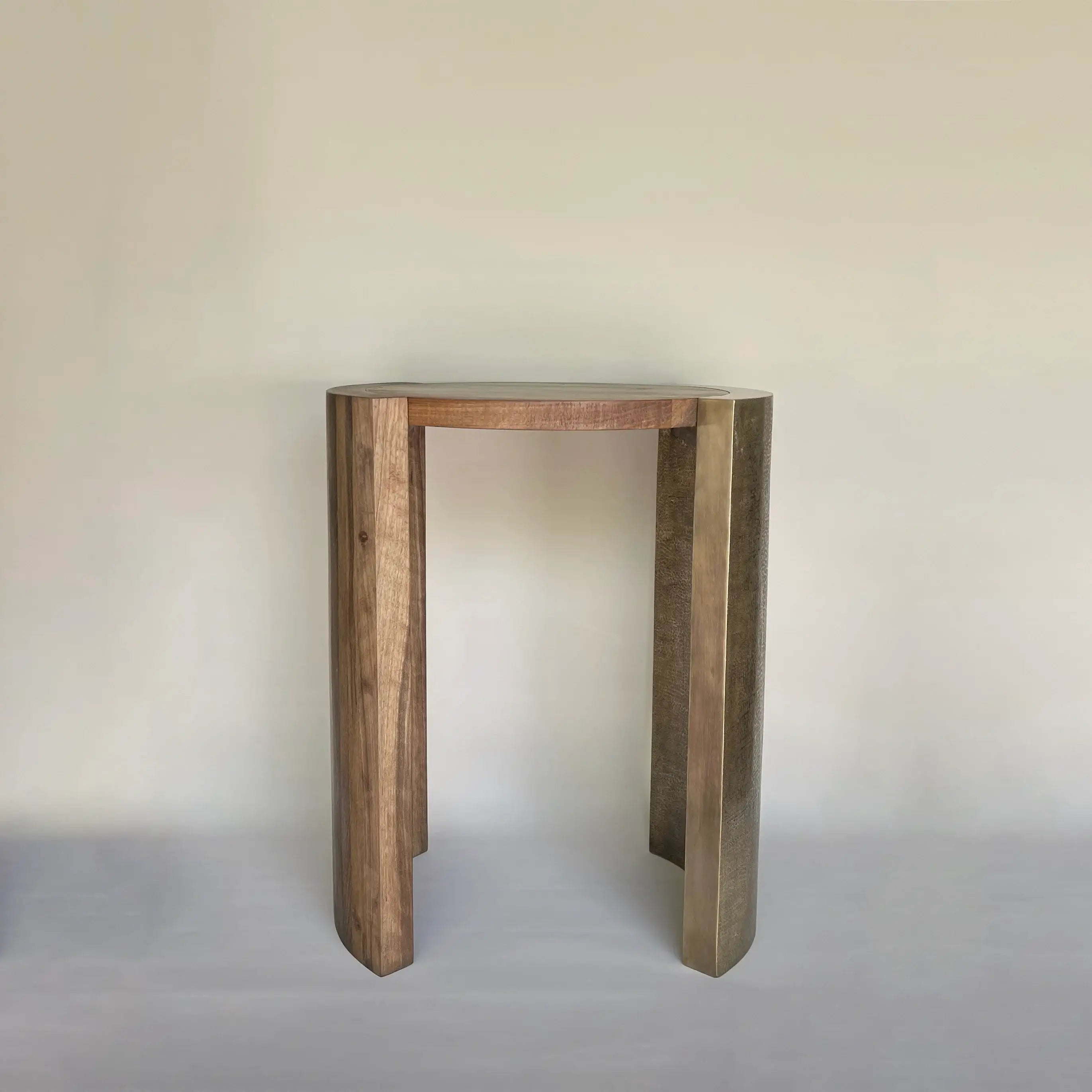 Dounia home Side table in Matte gun metal made of Walnut and brass, Model: Dura