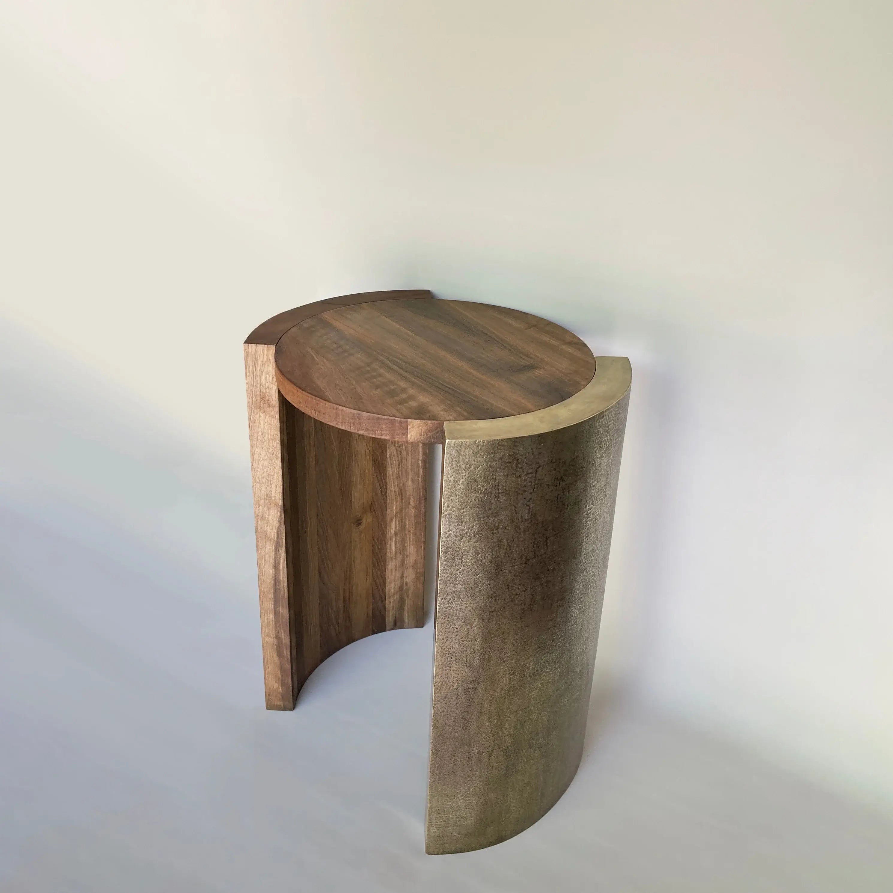 Dounia home Side table in Matte gun metal made of Walnut and brass, Model: Dura, Side Shot