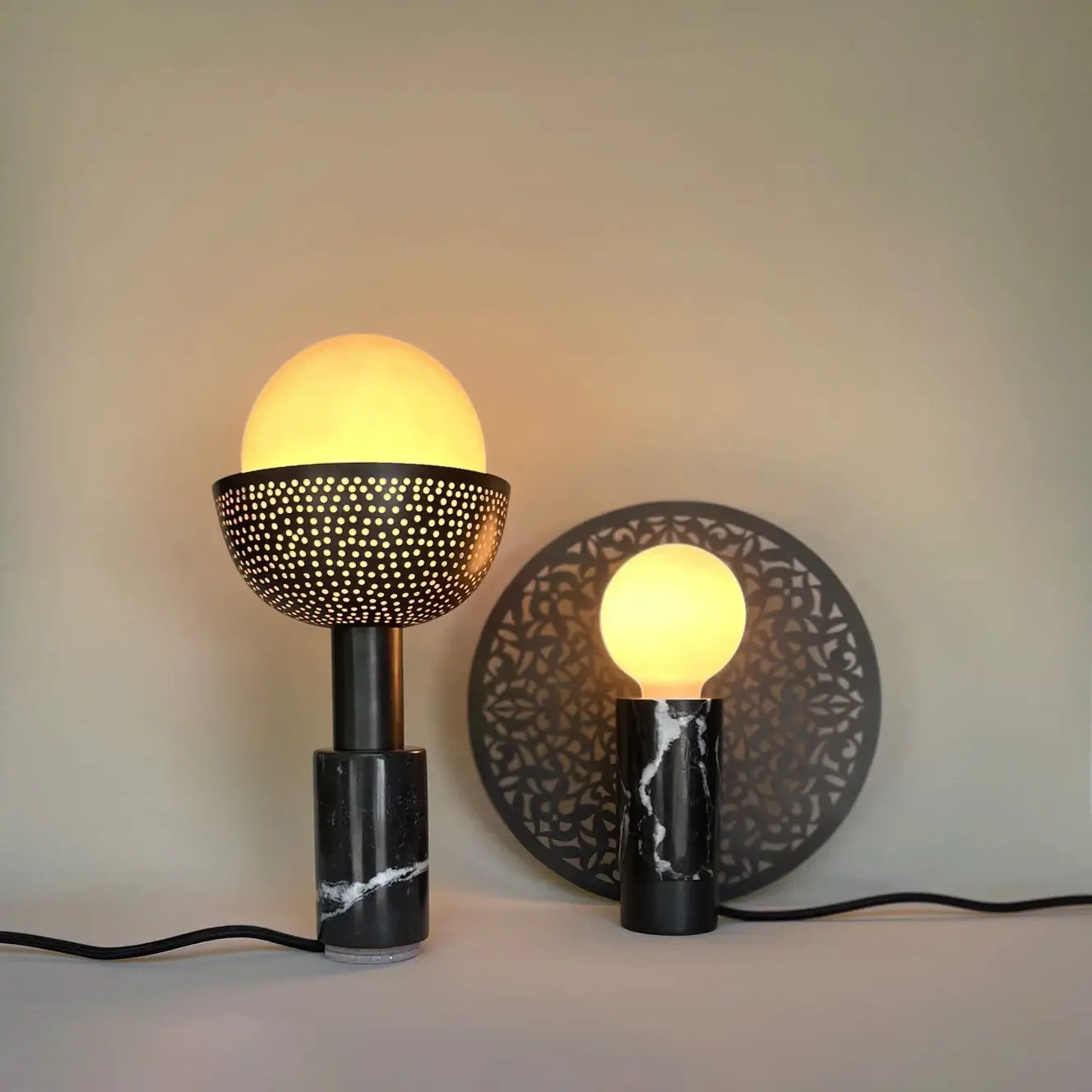 Dounia home Table lamp in black  made of Metal, Model: Riad disc, Close Up View