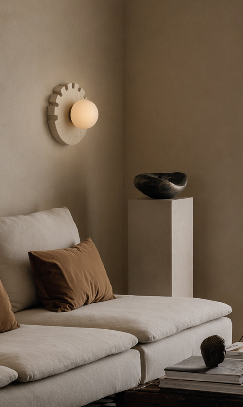 Checkered Disc Wall Sconce - Travertine