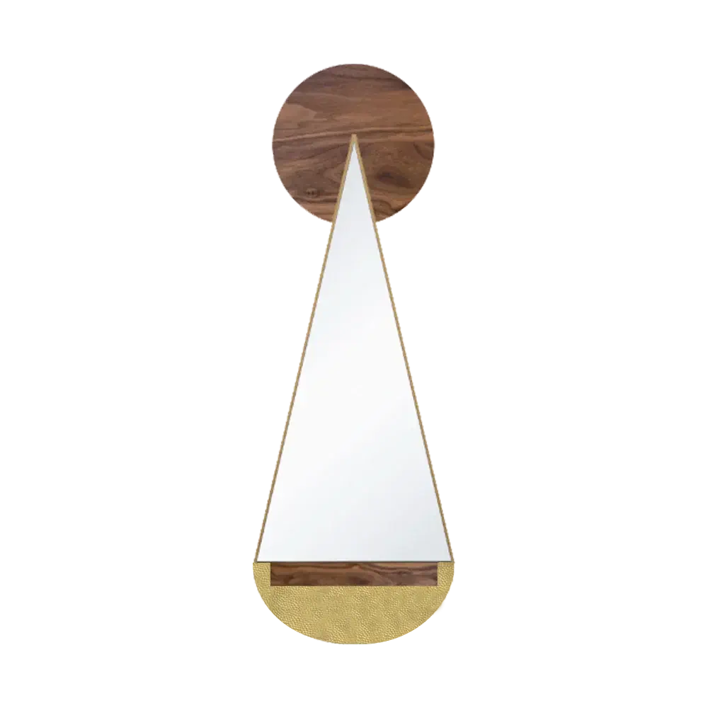 Dounia home Triangle mirror in  made of walnut/brass, Model: Koba