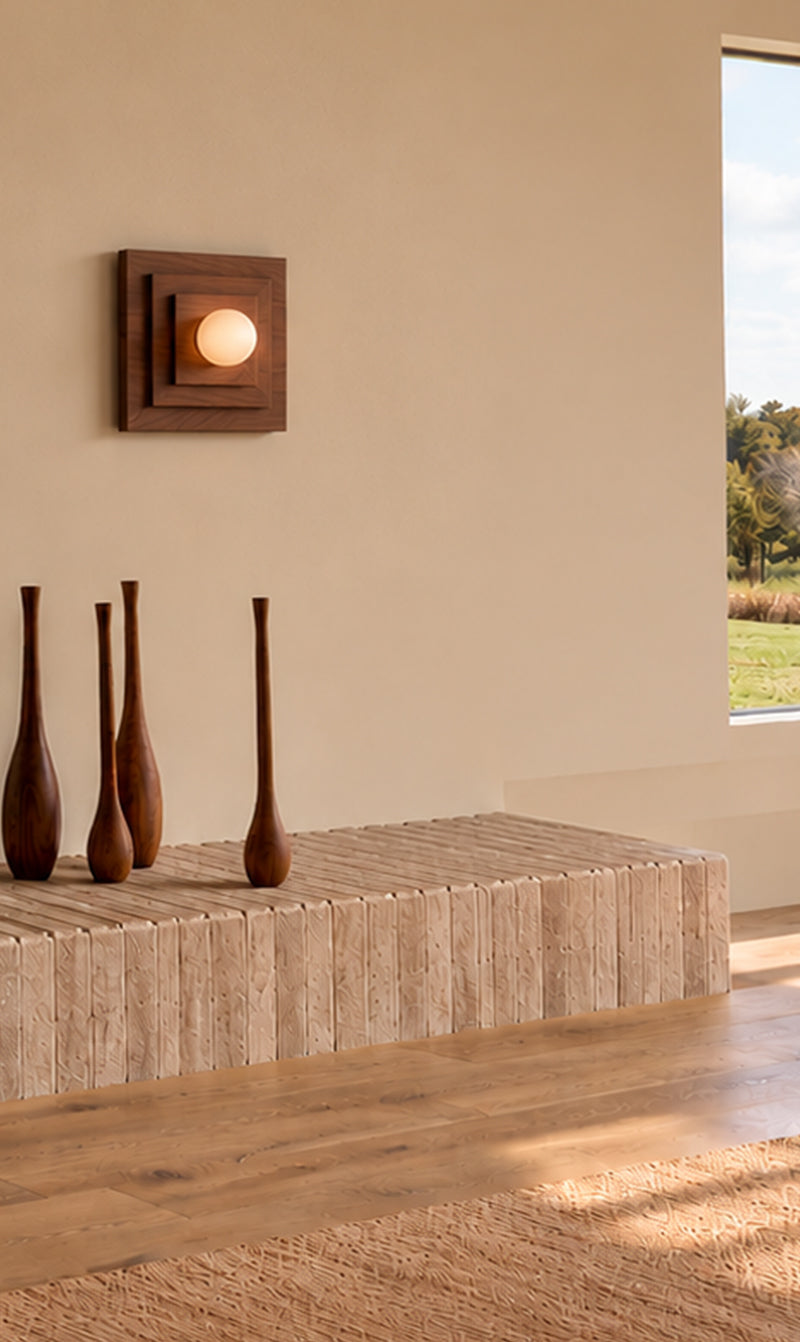 Ula Layered Walnut Square Wall Sconce