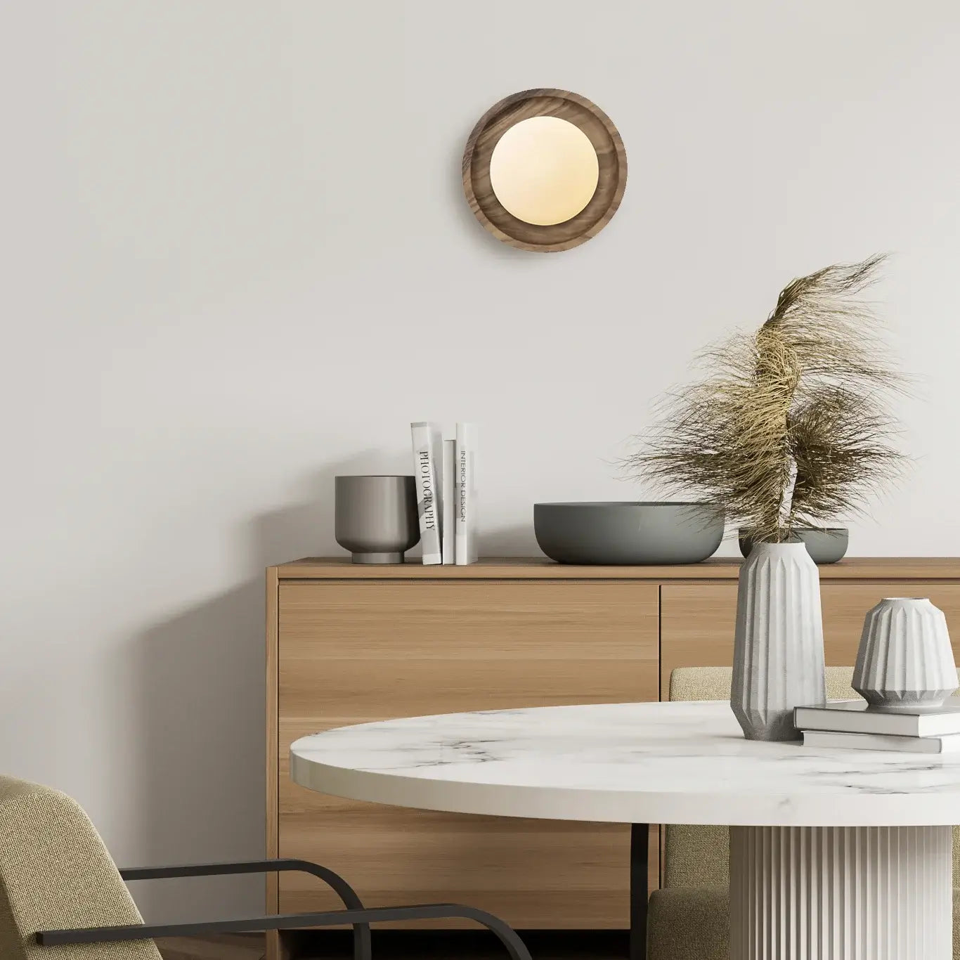Dounia home Wall sconce in  made of Walnut  porcelain, used as a dining room lighting, Model: Dura
