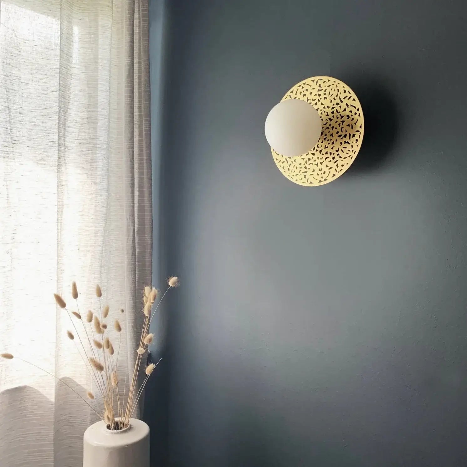 Dounia Home Riad Wall Sconce | Polished Brass & Porcelain Bulb