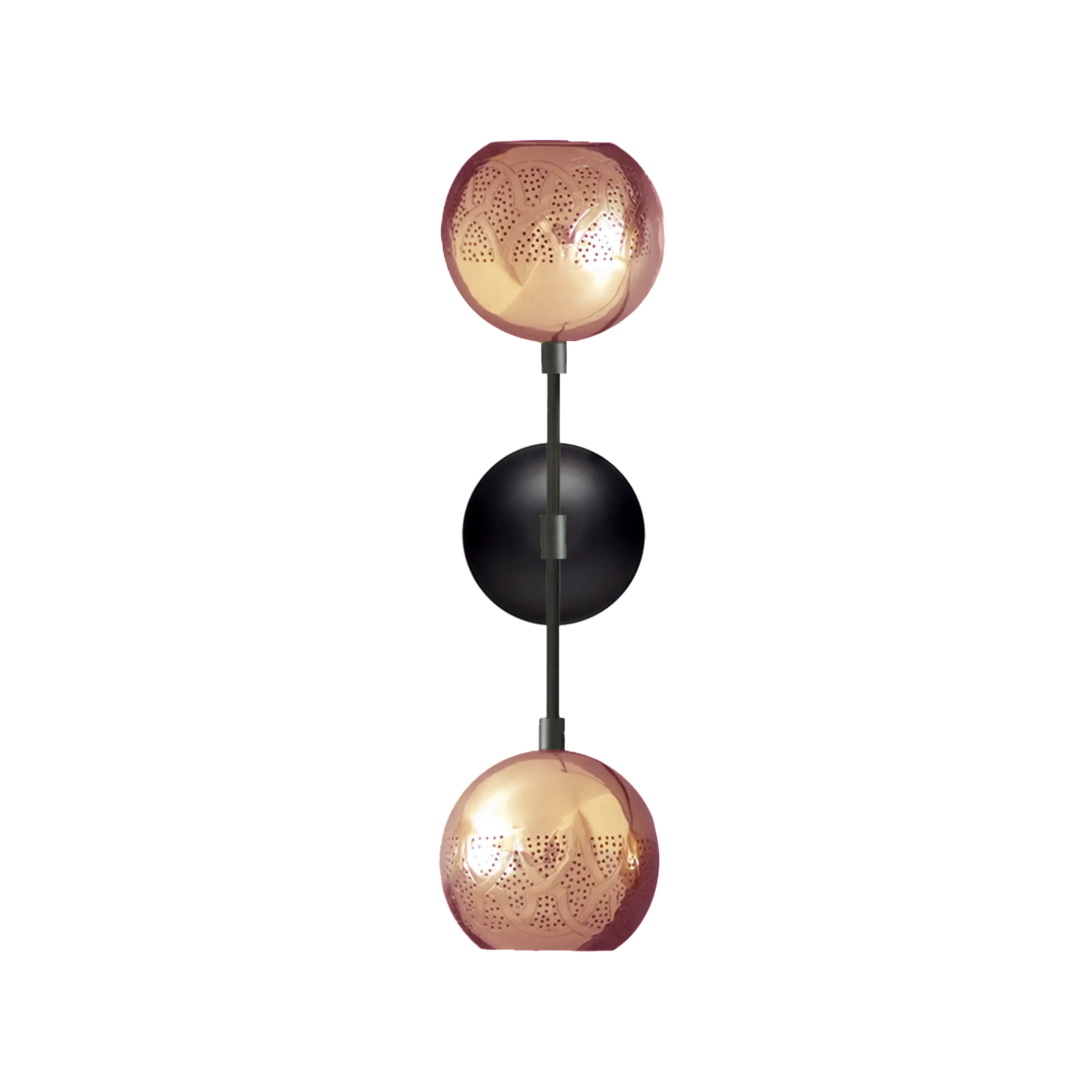 Dounia home Wall Scone in Polished copper made of Metal, Model: Nur reversed-Dual Globe